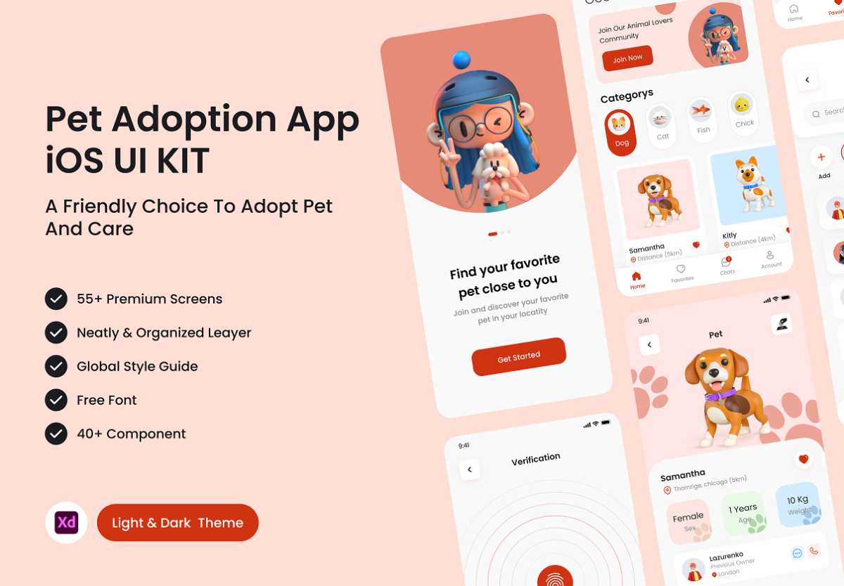 55+屏时尚宠物在线交易领养商店电商APP界面设计XD模板素材 Pet Adoption App_img_3