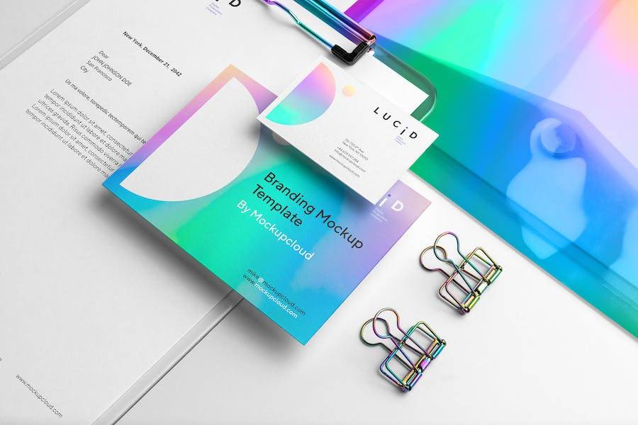 8款时尚品牌VI推广名片信纸卡片设计PS智能贴图样机模板素材 Lucid Branding Mockup Vol. 2_img_3