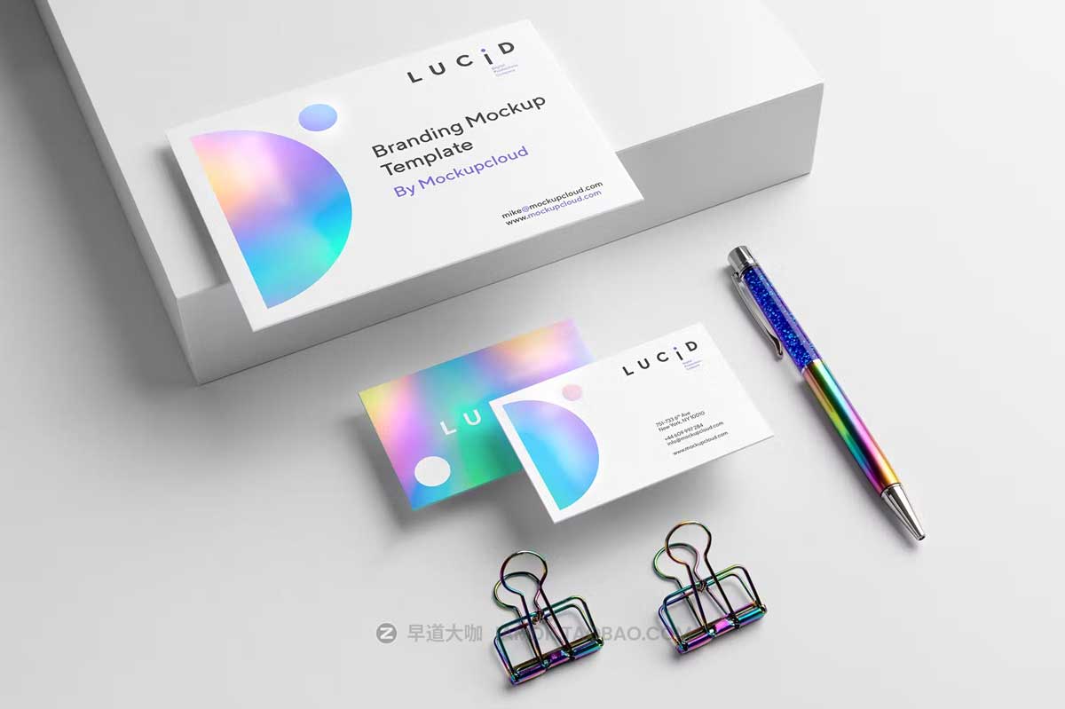 8款时尚品牌VI推广名片信纸卡片设计PS智能贴图样机模板素材 Lucid Branding Mockup Vol. 2_img_2