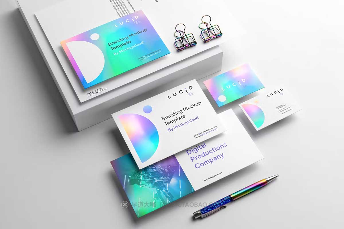 8款时尚品牌VI推广名片信纸卡片设计PS智能贴图样机模板素材 Lucid Branding Mockup Vol. 2_img_2