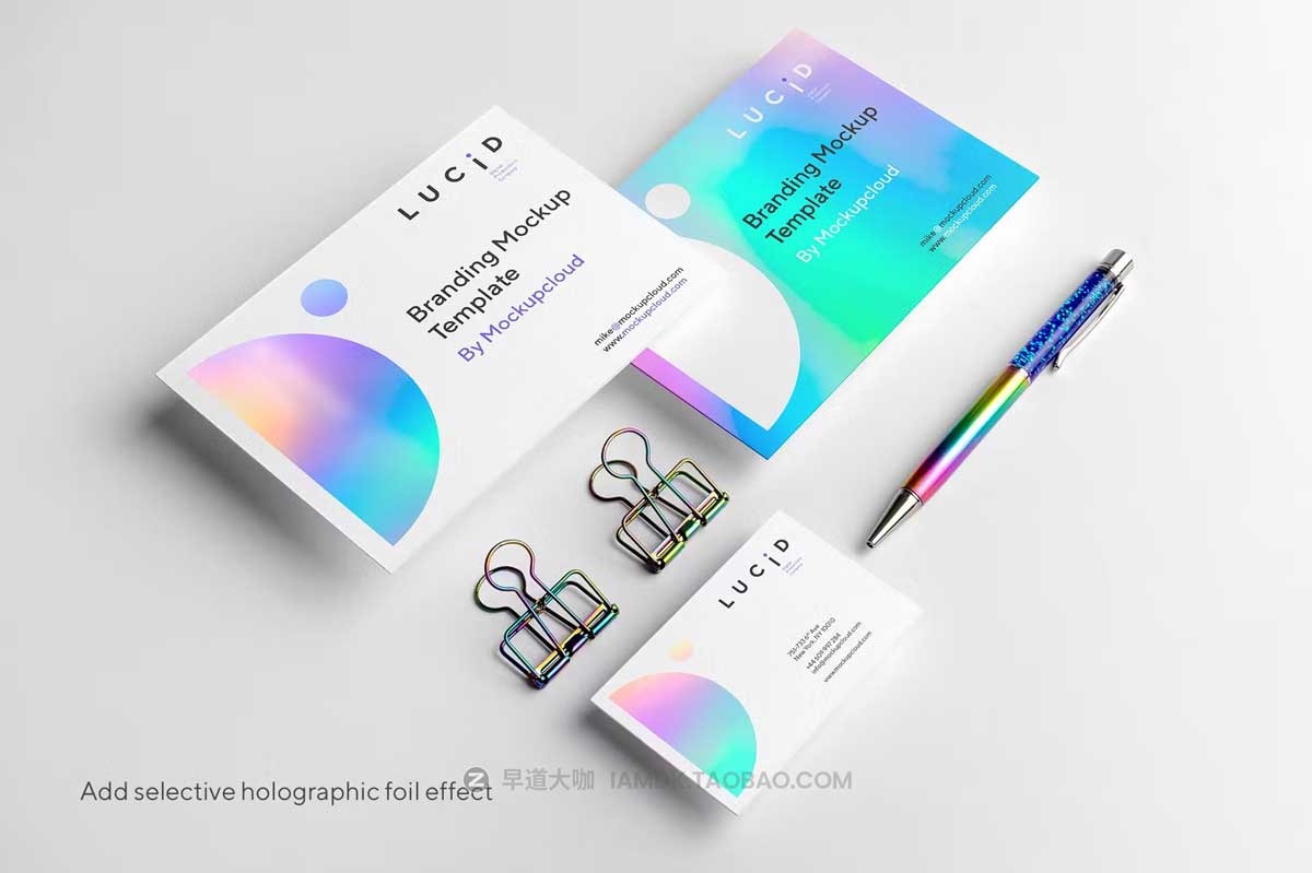 8款时尚品牌VI推广名片信纸卡片设计PS智能贴图样机模板素材 Lucid Branding Mockup Vol. 2_img_2