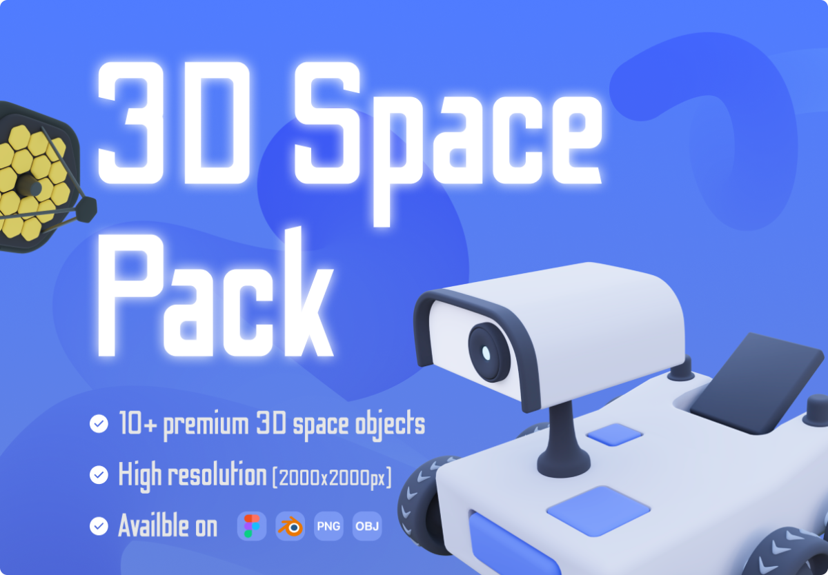 10款3D立体望远镜地球月球航天飞机图标Icons设计素材合集 3D Space Pack_img_3