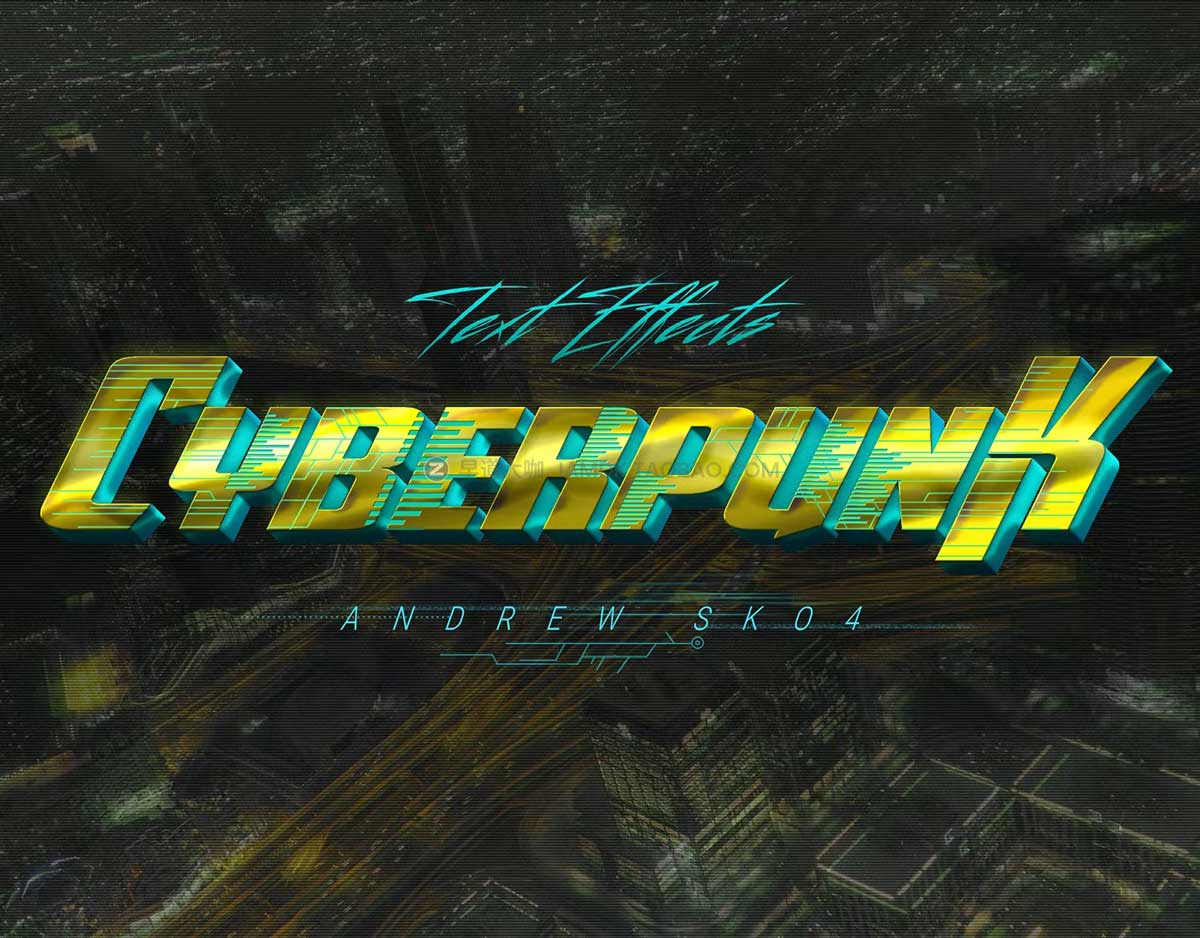 8款创意复古赛博朋克霓虹3D立体电影标题文本设计PS样机模板素材 Cyberpunk Text Effects_img_2