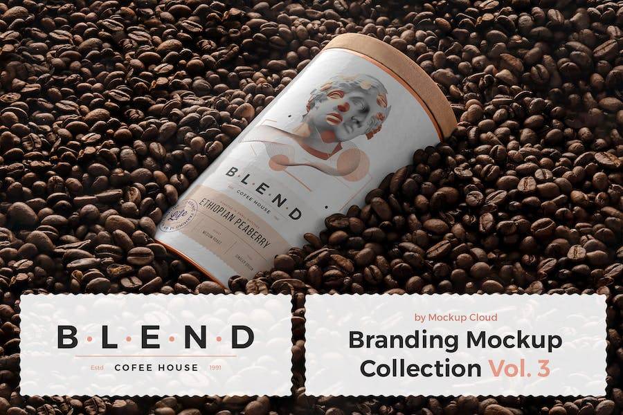 10款高级咖啡品牌VI设计包装桶名片展示贴图PSD样机模板 Blend - Coffeehouse Branding Mockup Vol. 3_img_3