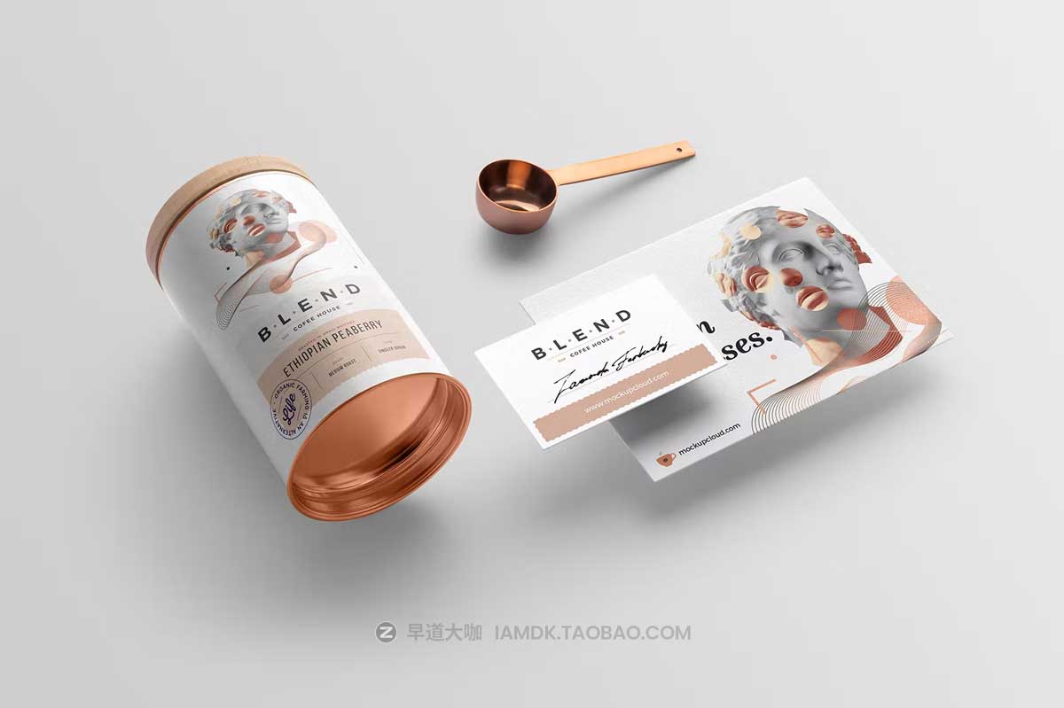 10款高级咖啡品牌VI设计包装桶名片展示贴图PSD样机模板 Blend - Coffeehouse Branding Mockup Vol. 3_img_2