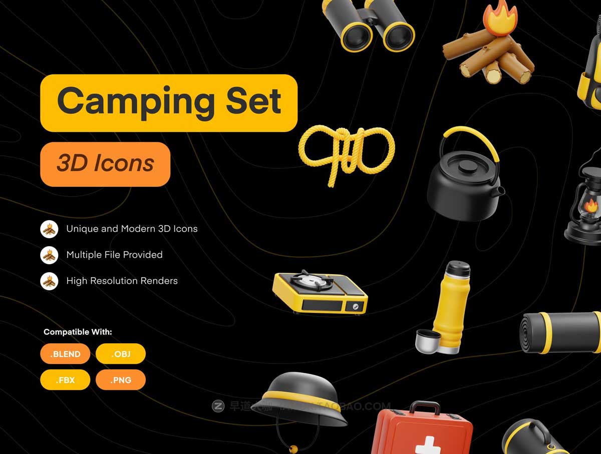 15款优质野外露营旅行工具3D图标Icons设计素材合集 Camping 3D Icon_img_2