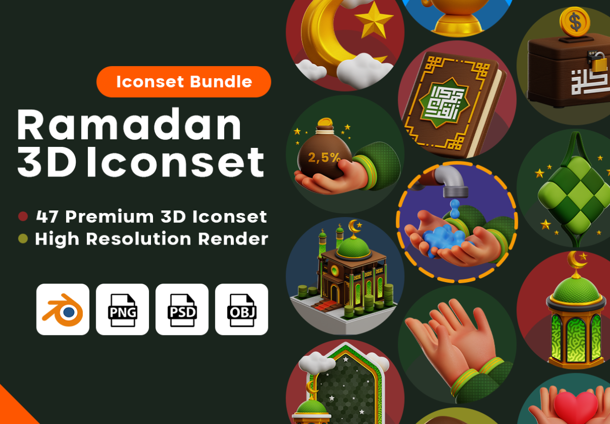 47款高级伊斯兰穆斯林斋月节日主题3D立体图标Icons设计素材合集 Ramadan Kareem 3D Iconset_img_3