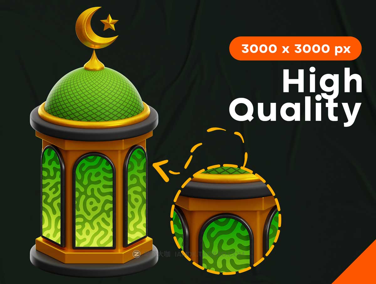 47款高级伊斯兰穆斯林斋月节日主题3D立体图标Icons设计素材合集 Ramadan Kareem 3D Iconset_img_2