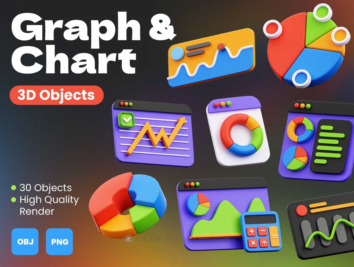 30款高级项目统计报表图形信息图表插画3D图标Icons设计素材 Graph and Chart 3D Objects_img_2