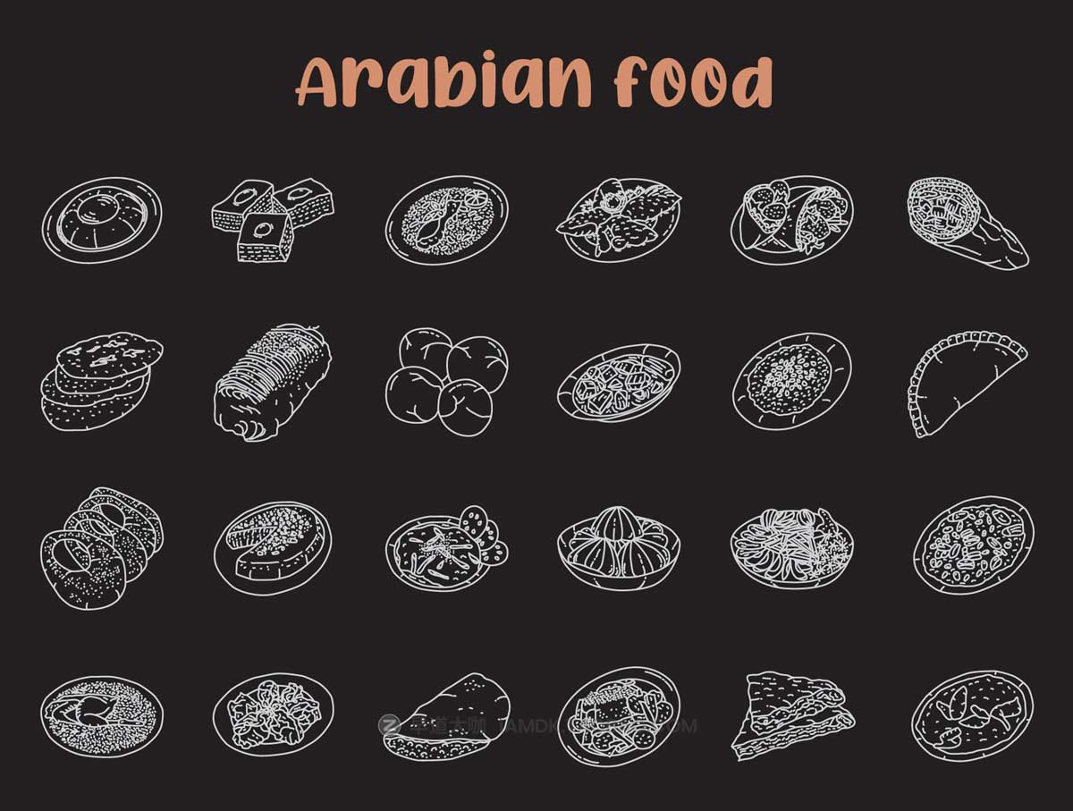 220个简约食物美食手绘线稿AI矢量设计素材包 Food Illustration - Hand Drawn Icons_img_2