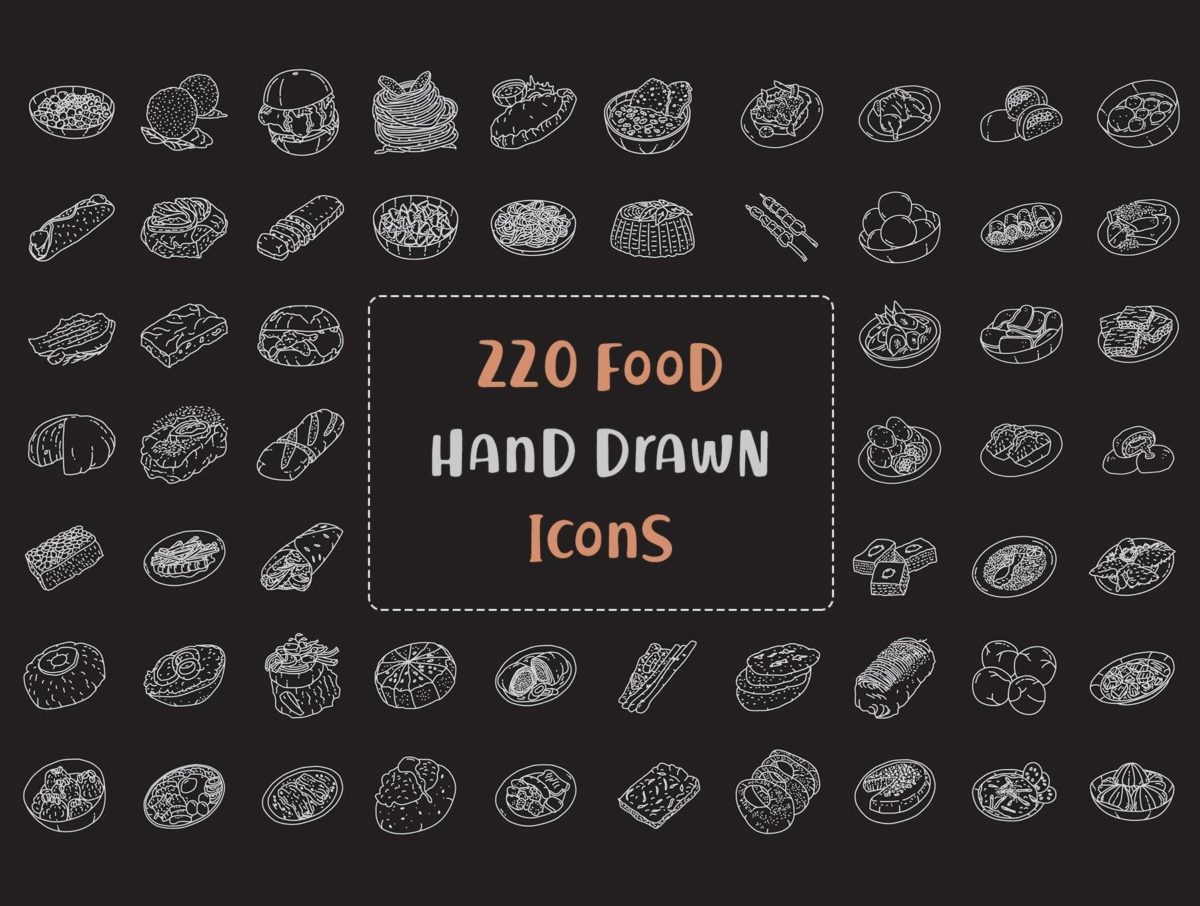 220个简约食物美食手绘线稿AI矢量设计素材包 Food Illustration - Hand Drawn Icons_img_3