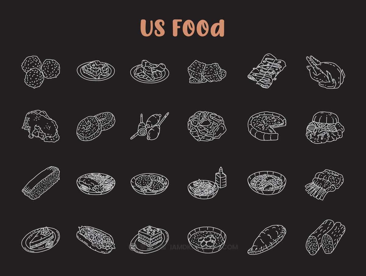 220个简约食物美食手绘线稿AI矢量设计素材包 Food Illustration - Hand Drawn Icons_img_2