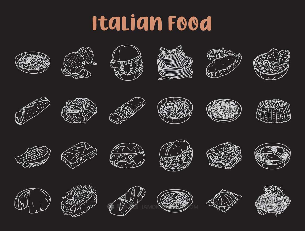 220个简约食物美食手绘线稿AI矢量设计素材包 Food Illustration - Hand Drawn Icons_img_2