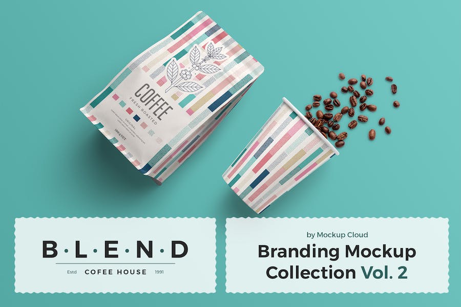 11款时尚咖啡品牌VI推广包装袋纸杯名片展示贴图PSD样机模板 Blend - Coffeehouse Branding Mockup Vol. 2_img_3