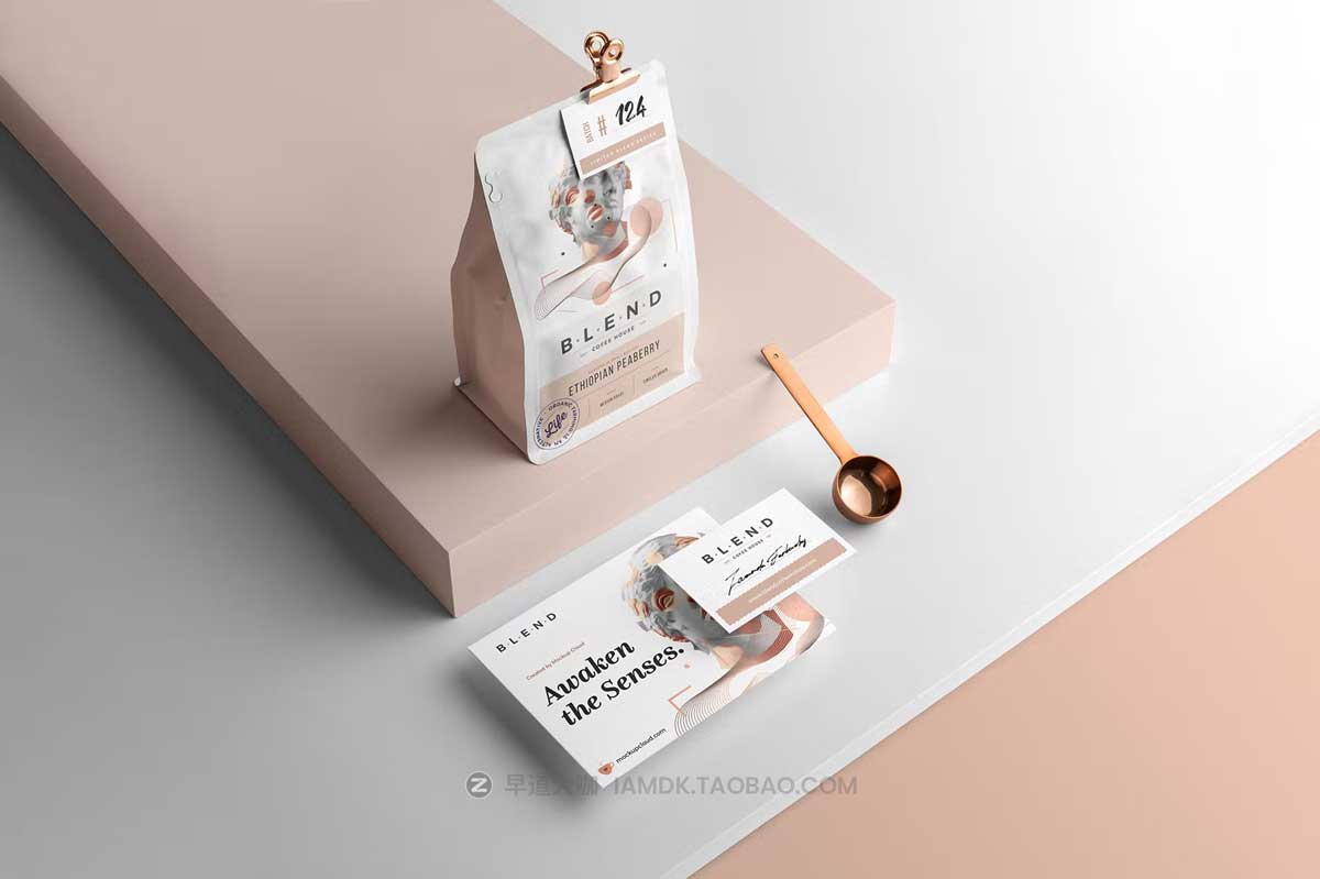 11款时尚咖啡品牌VI推广包装袋纸杯名片展示贴图PSD样机模板 Blend - Coffeehouse Branding Mockup Vol. 2_img_2