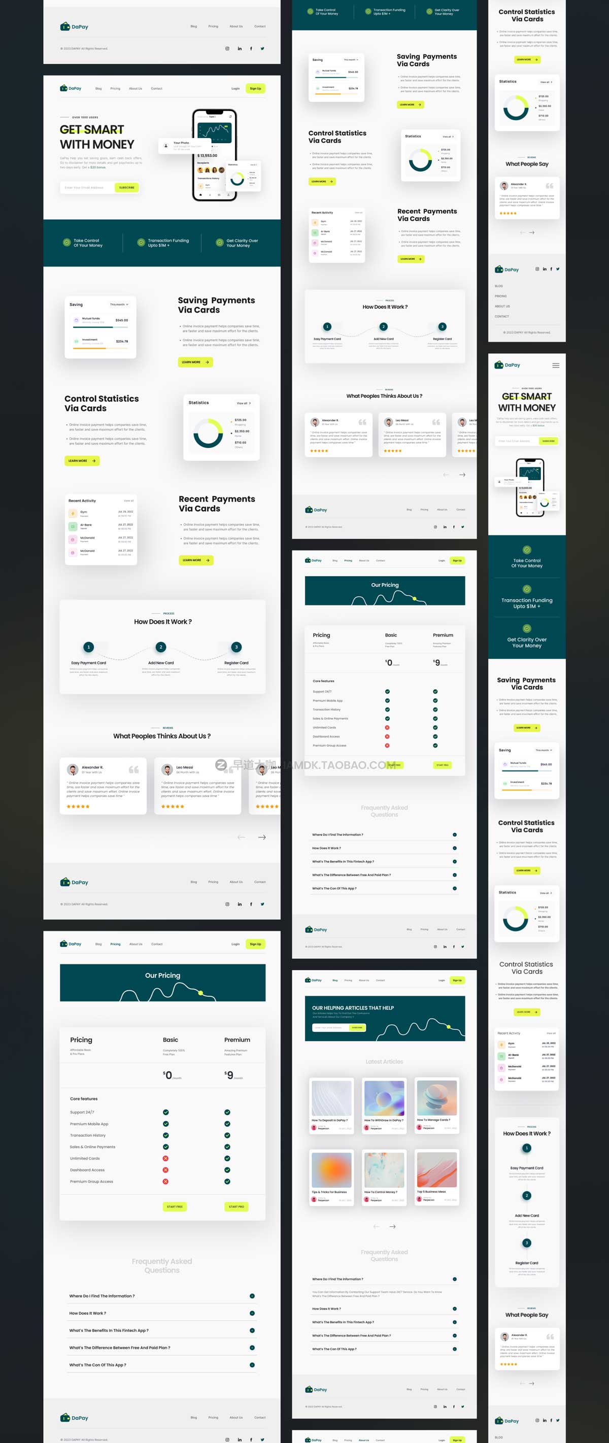 30+屏优质银行金融科技APP软件界面设计Figma模板素材 DaPay - Fintech Landing Page UI KIT_img_2