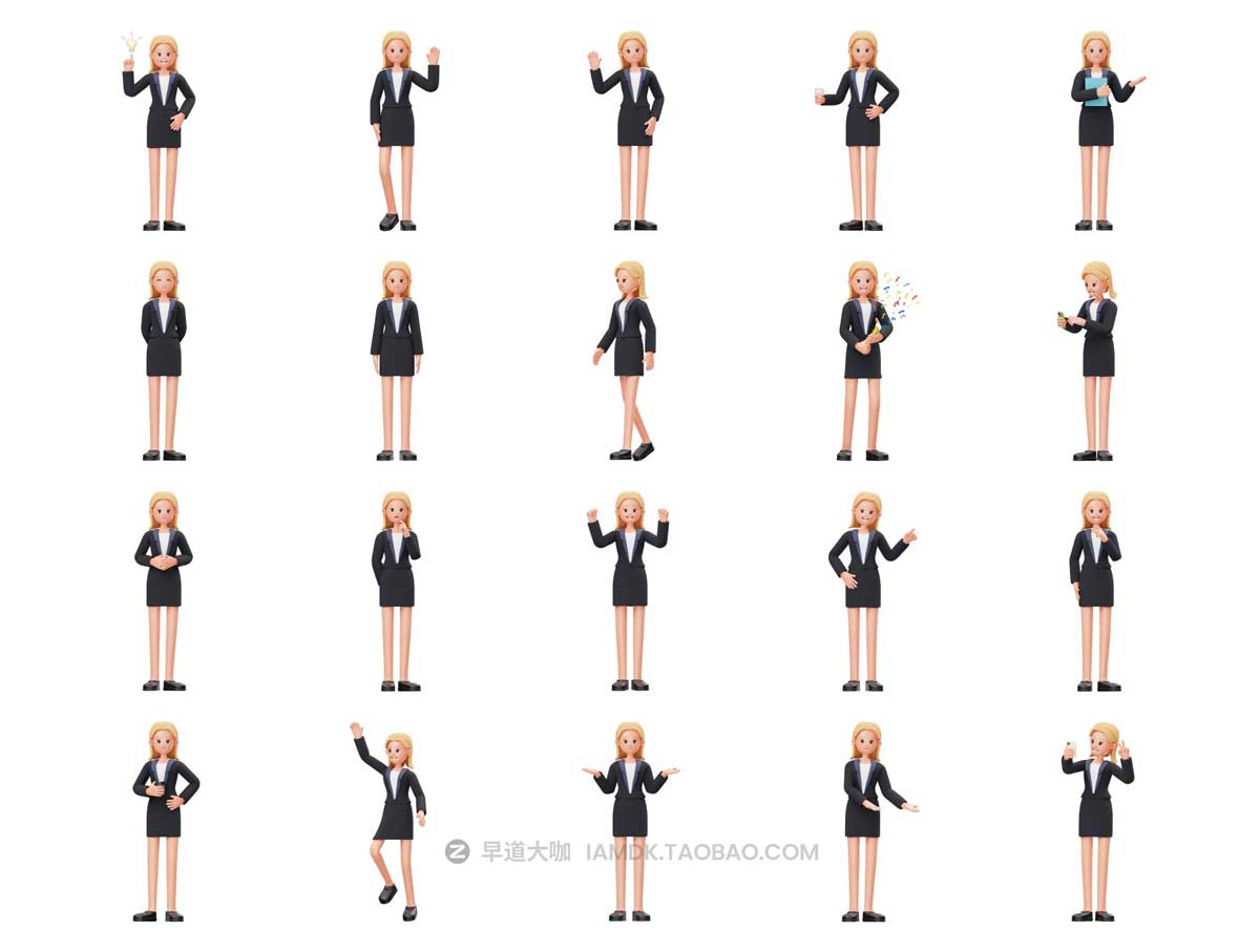 20款卡通3D立体商务人士办公男女插图图标Icons设计素材 Business Woman 3D Character_img_2