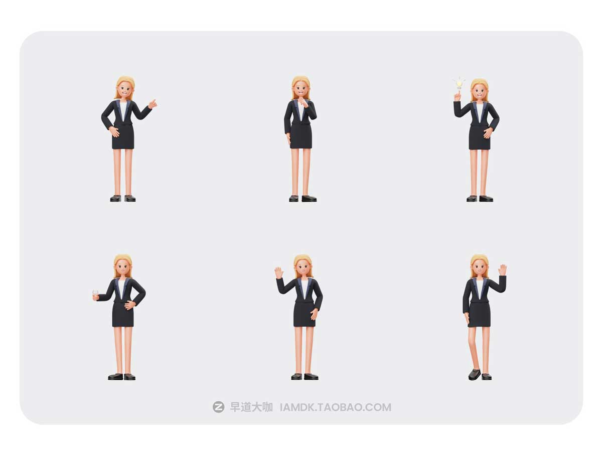 20款卡通3D立体商务人士办公男女插图图标Icons设计素材 Business Woman 3D Character_img_2