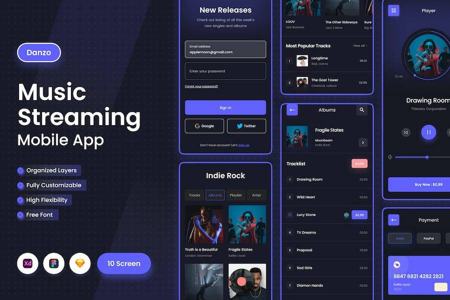 暗黑音乐流媒体短视频播放器APP软件界面设计素材 Danzo - Music Streaming Mobile App_img_3