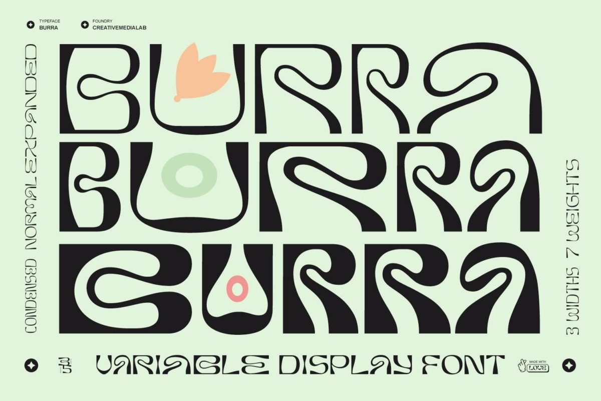 复古迷幻波浪扭曲酸性画册书籍标题Logo设计英文字体安装包 Burra - Psychedelic font_img_3