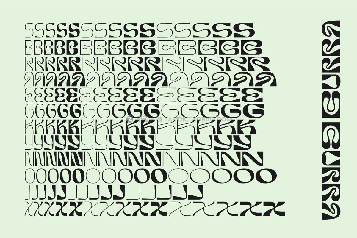 复古迷幻波浪扭曲酸性画册书籍标题Logo设计英文字体安装包 Burra - Psychedelic font_img_2