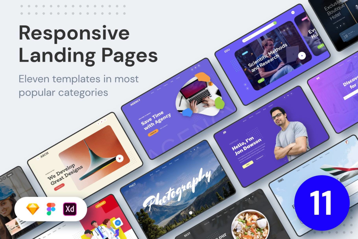 11套多用途响应式网站登录界面设计源文件素材包 ELEVEN - Responsive Landing Pages_img_3