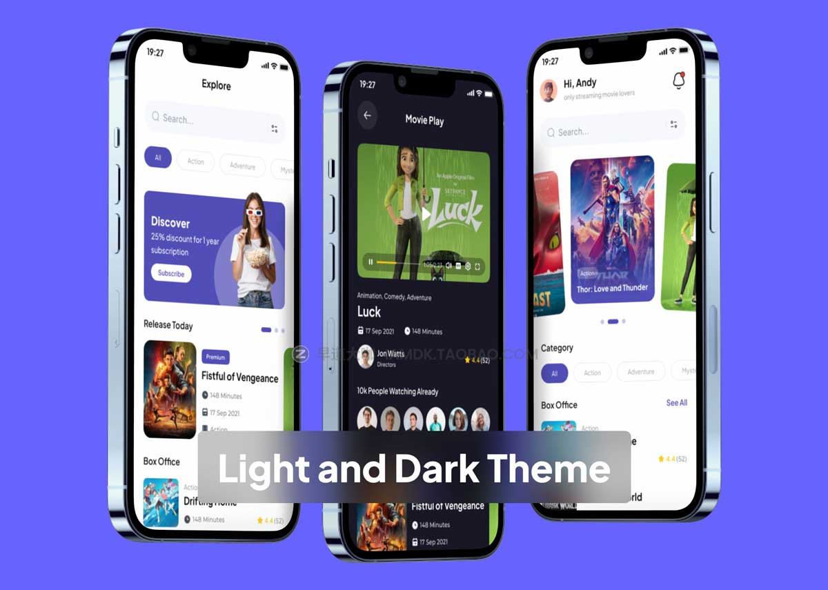 40+屏简约电影视频软件APP界面设计Figma模板素材 Moviemax - Movie Apps UI Kits_img_2