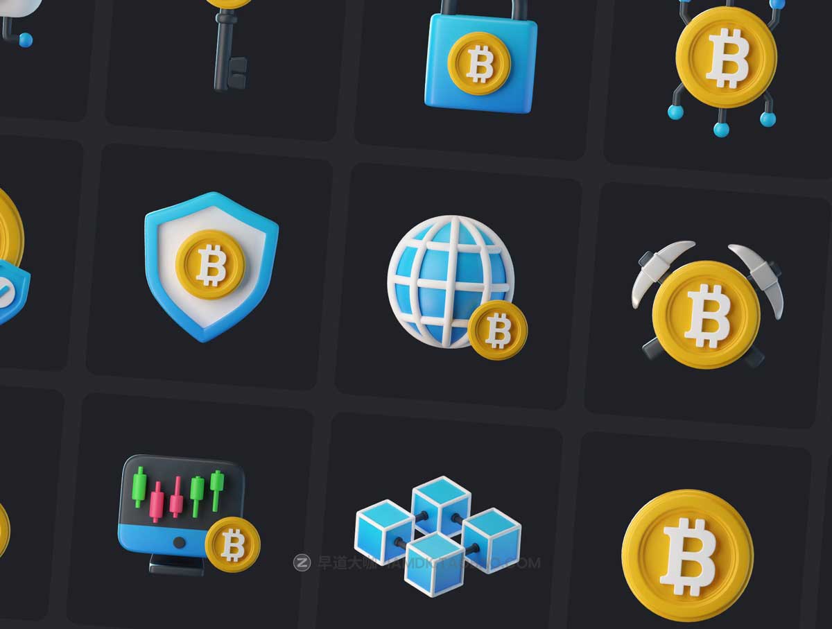 27款高级虚拟货币金融比特币3D立体图标Icons设计素材包 Bitcoin 3D Icons_img_2