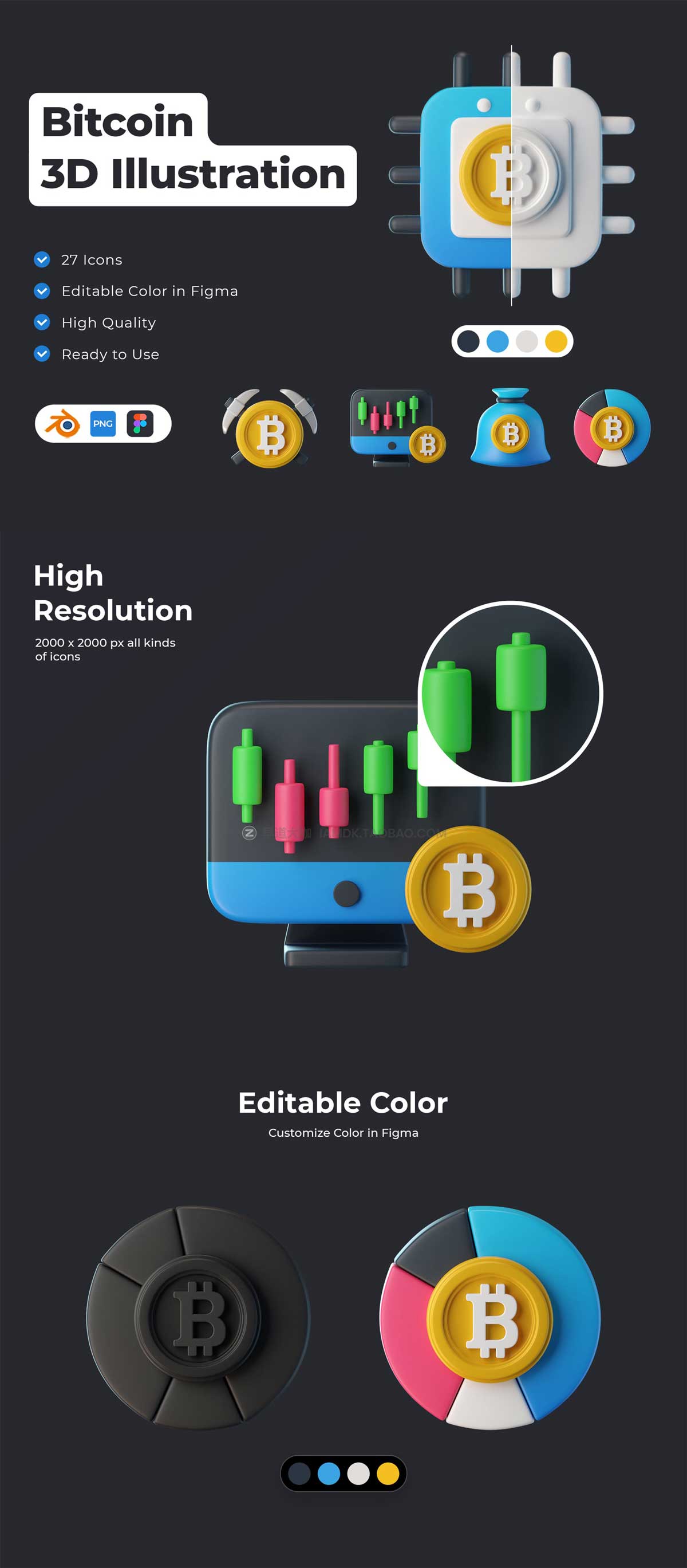 27款高级虚拟货币金融比特币3D立体图标Icons设计素材包 Bitcoin 3D Icons_img_2