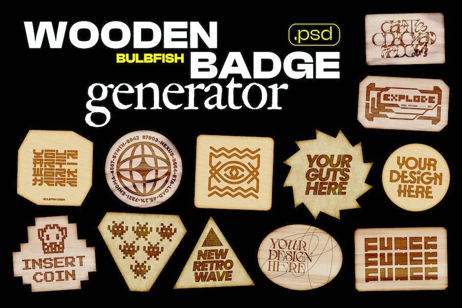 逼真木质灼烧雕刻徽章徽标胸牌设计PS样机模板源文件 Wooden Badge Generator_img_3