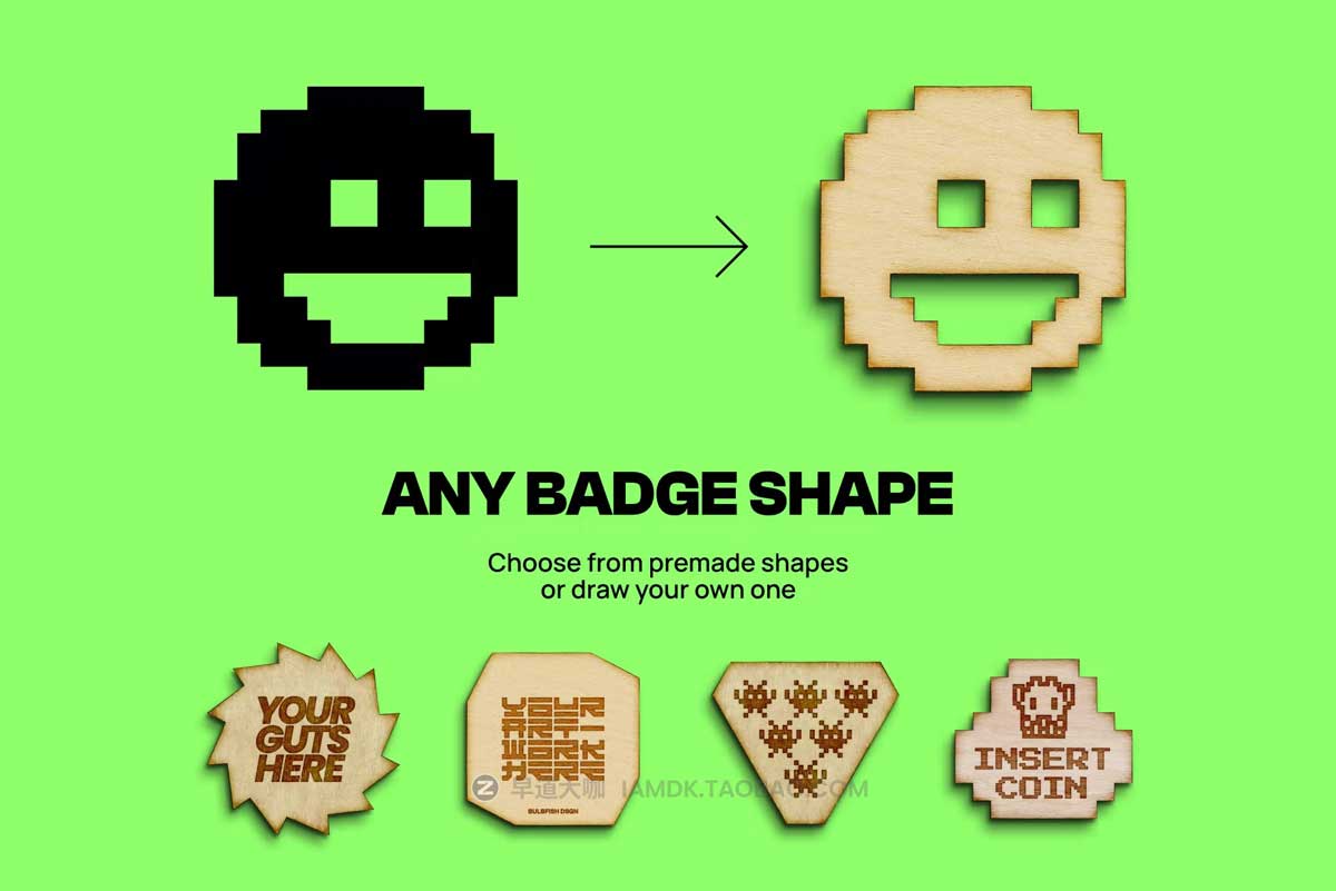 逼真木质灼烧雕刻徽章徽标胸牌设计PS样机模板源文件 Wooden Badge Generator_img_2