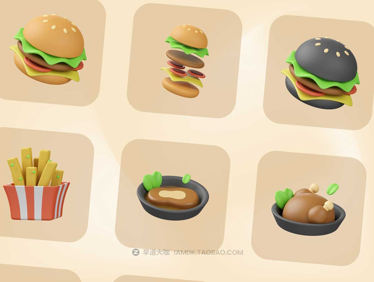 21款3D立体食物食品美食APP界面设计图标Icons设计素材 Food & Drink 3D Illustration_img_2