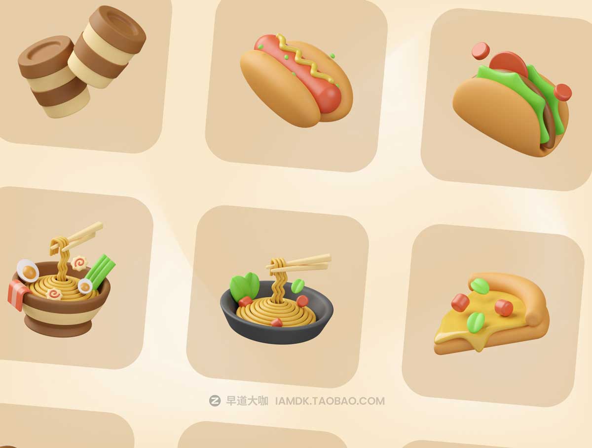 21款3D立体食物食品美食APP界面设计图标Icons设计素材 Food & Drink 3D Illustration_img_2