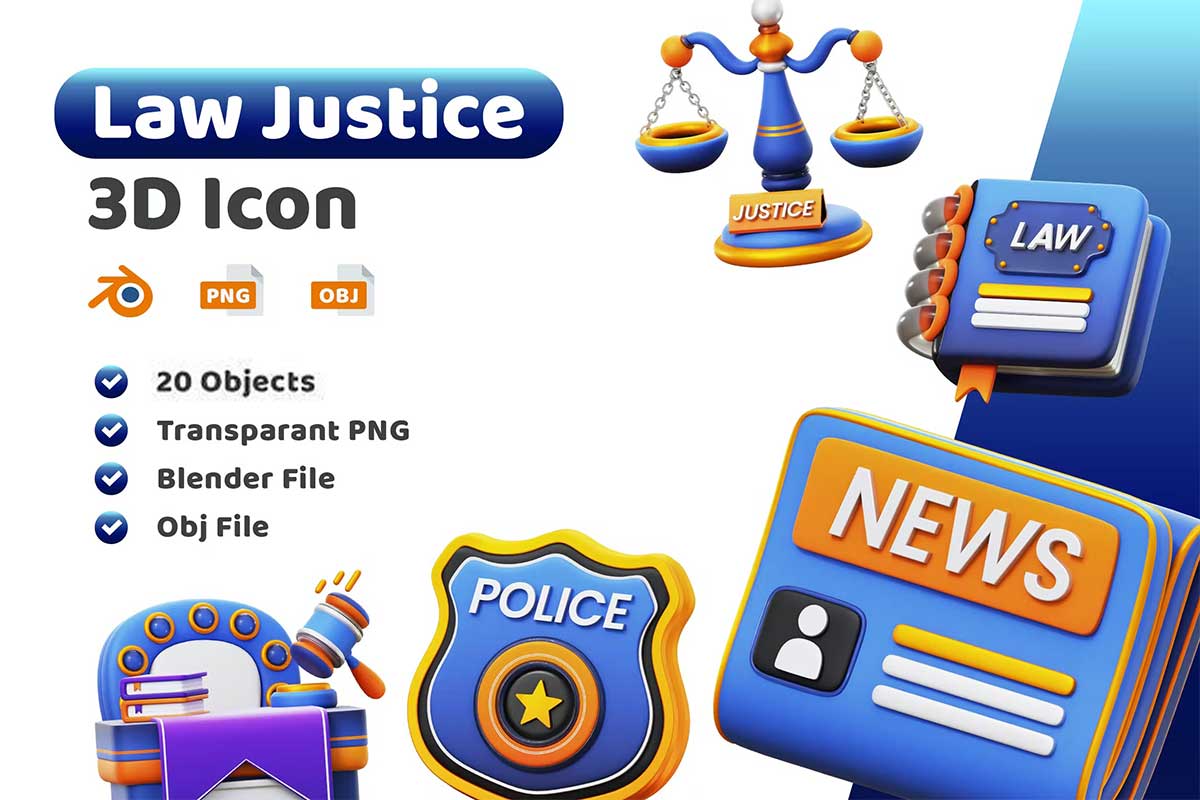 20款3D立体法律法院审判公平正义图标Icons设计素材包 Law Justice 3D Icon_img_2