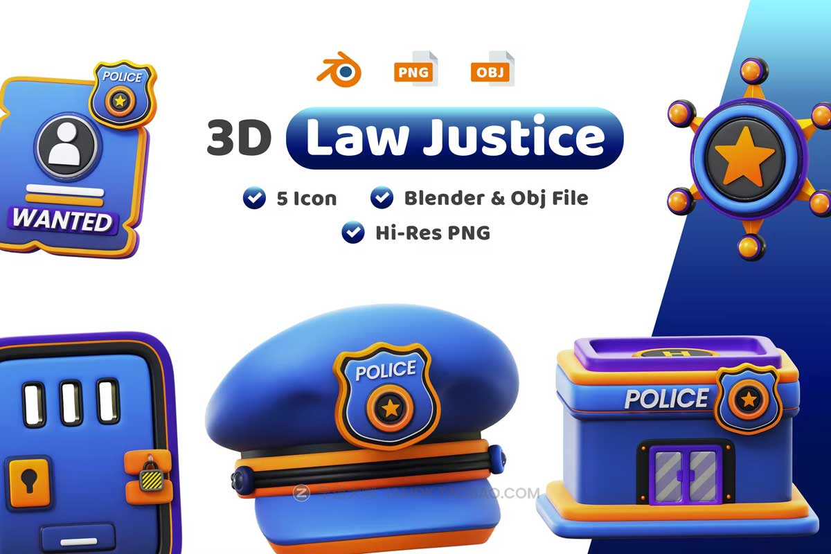 20款3D立体法律法院审判公平正义图标Icons设计素材包 Law Justice 3D Icon_img_2