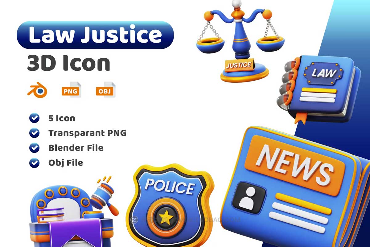 20款3D立体法律法院审判公平正义图标Icons设计素材包 Law Justice 3D Icon_img_2