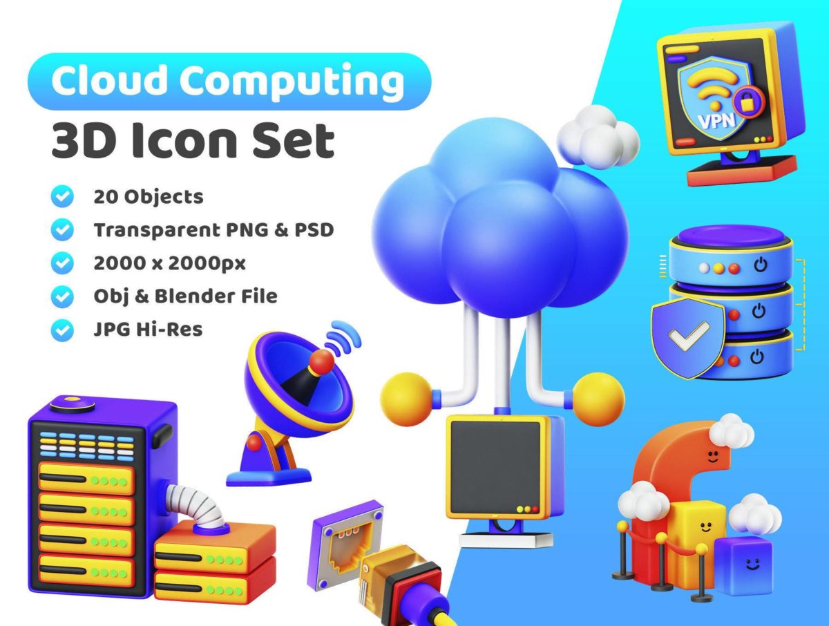 20款3D立体互联网科技网络服务器图标Icons设计素材合集 Cloud Computing 3D Icon_img_3