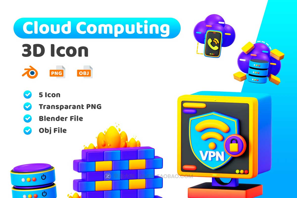20款3D立体互联网科技网络服务器图标Icons设计素材合集 Cloud Computing 3D Icon_img_2