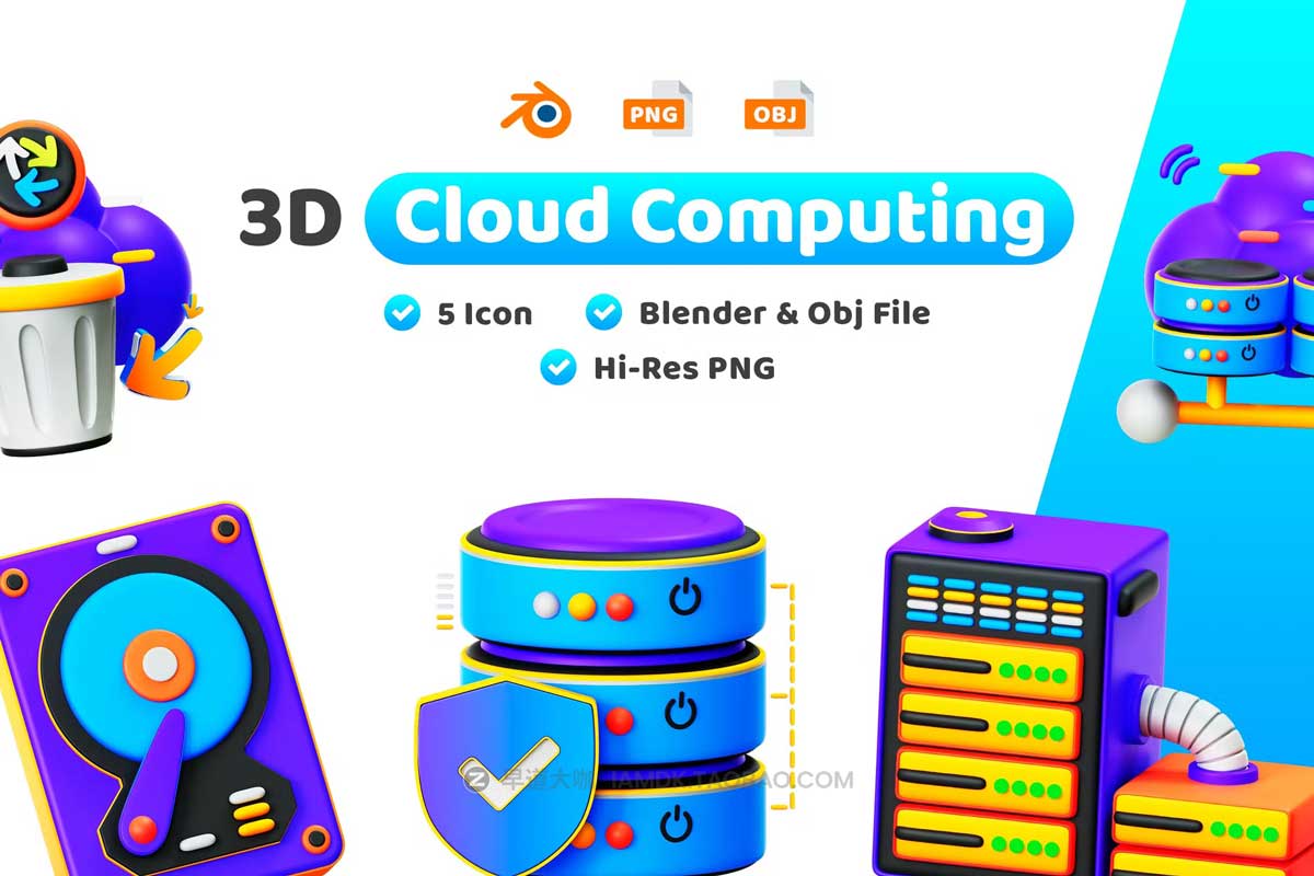 20款3D立体互联网科技网络服务器图标Icons设计素材合集 Cloud Computing 3D Icon_img_2