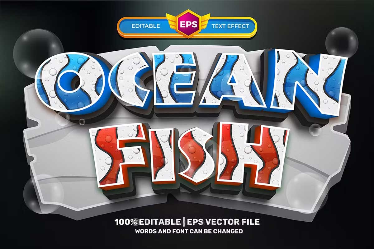 9款卡通3D立体动漫游戏Logo标题设计AI矢量样式模板素材 Ocean Cartoon 3D Text Effect Vol. 1_img_2