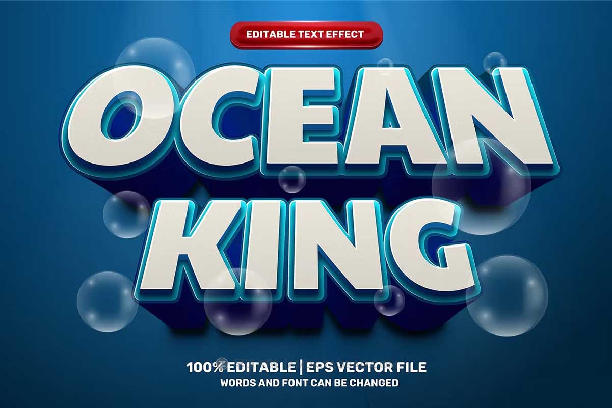 9款卡通3D立体动漫游戏Logo标题设计AI矢量样式模板素材 Ocean Cartoon 3D Text Effect Vol. 1_img_2