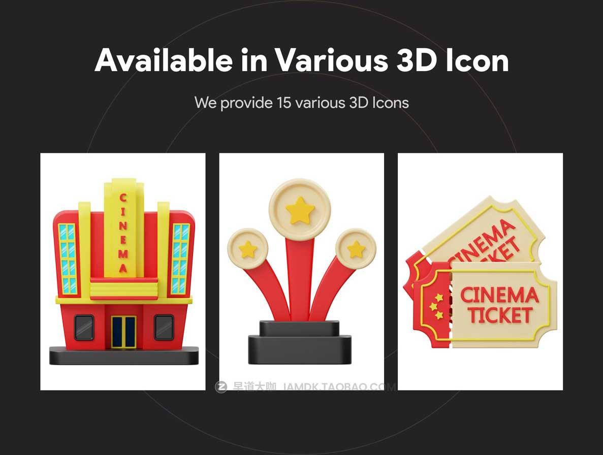 15款高级电影影院APP界面设计3D图标Icons设计素材 Cinema And Movie 3D Icon_img_2