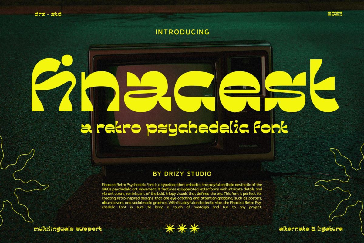 60年代复古迷幻逆反差酸性标题无衬线英文字体设计素材 Finacest - Retro Psychedelic Font_img_3