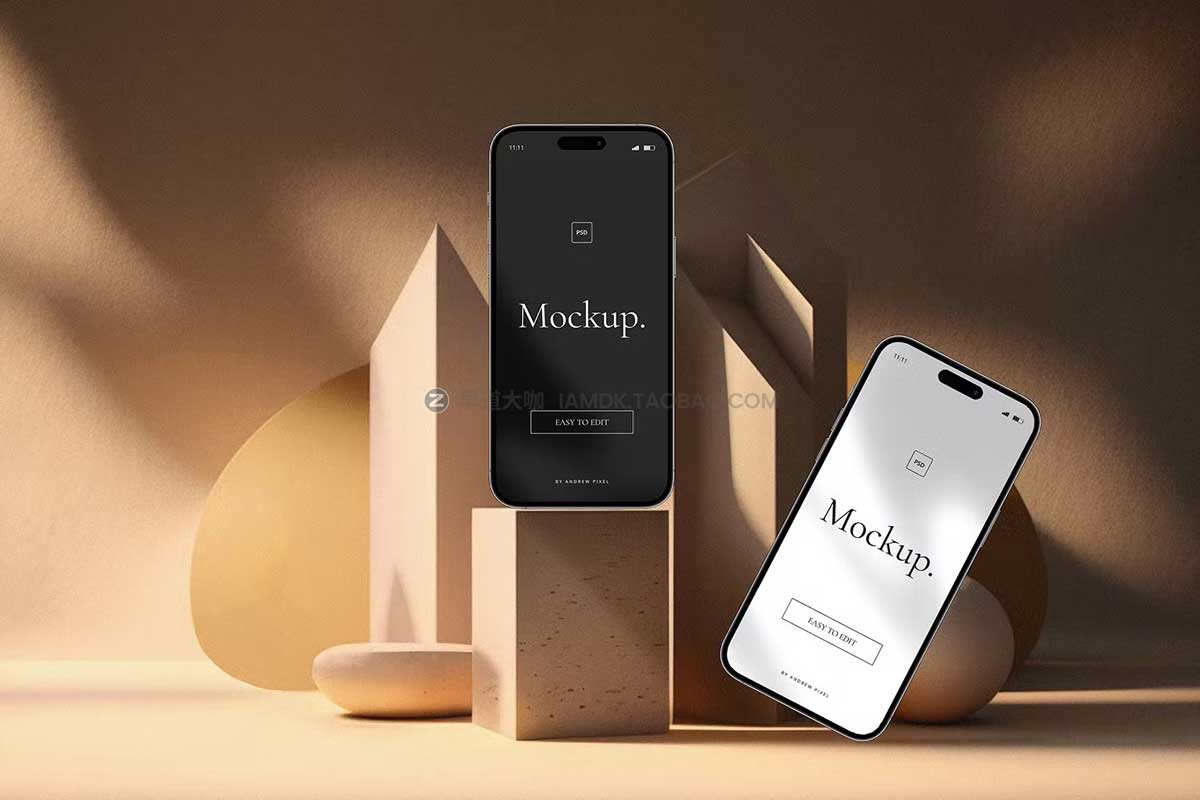 时尚APP用户界面设计苹果手机iPhone 14 Pro Max屏幕演示样机模板 iPhone 14 Pro Elegant Mockups_img_2