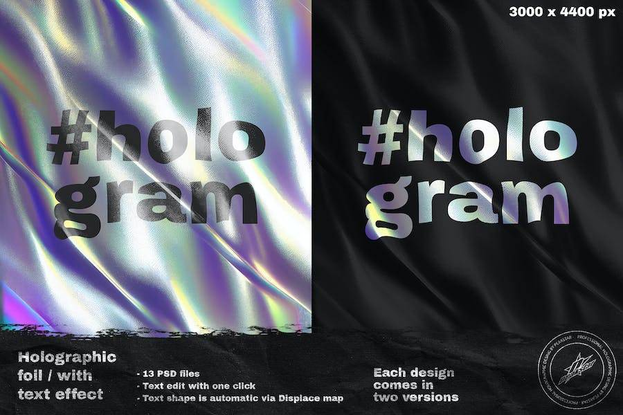 13款潮流全息渐变背景扭曲字体文本标题设计PS样机模板素材 Holographic Foil with Text Effect Vol 1_img_3