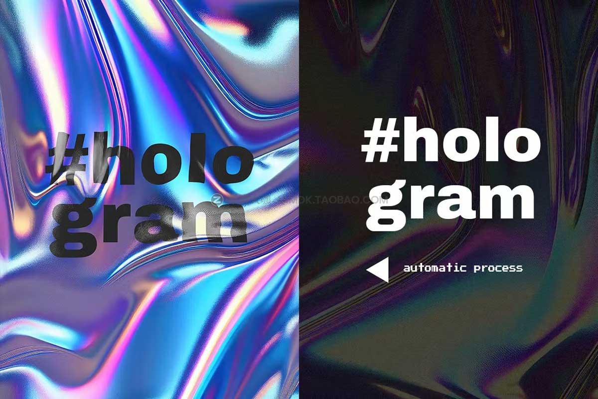 13款潮流全息渐变背景扭曲字体文本标题设计PS样机模板素材 Holographic Foil with Text Effect Vol 1_img_2