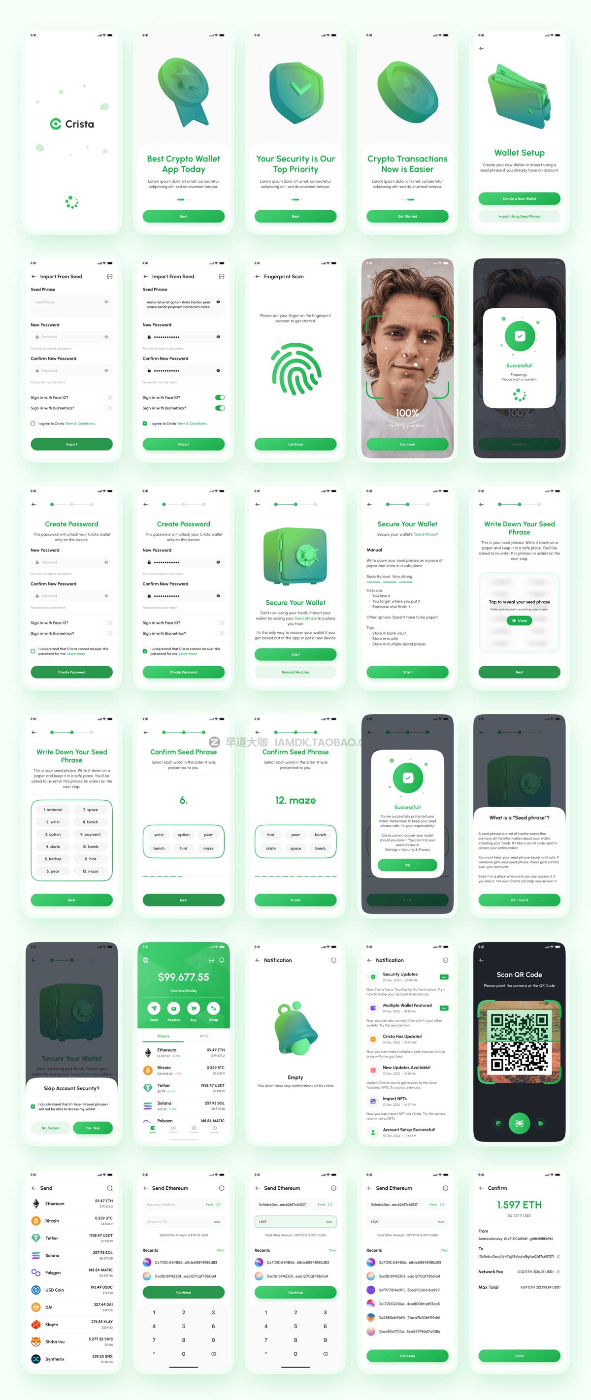 180屏极简加密货币电子钱包银行金融软件APP界面设计UI套件素材 Crista - Crypto Wallet App UI Kit_img_2