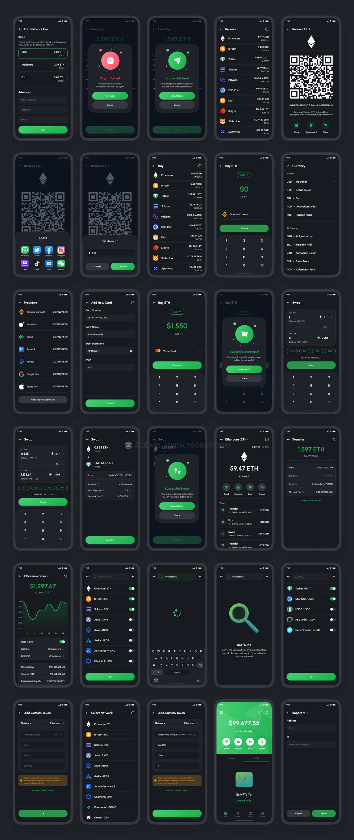 180屏极简加密货币电子钱包银行金融软件APP界面设计UI套件素材 Crista - Crypto Wallet App UI Kit_img_2