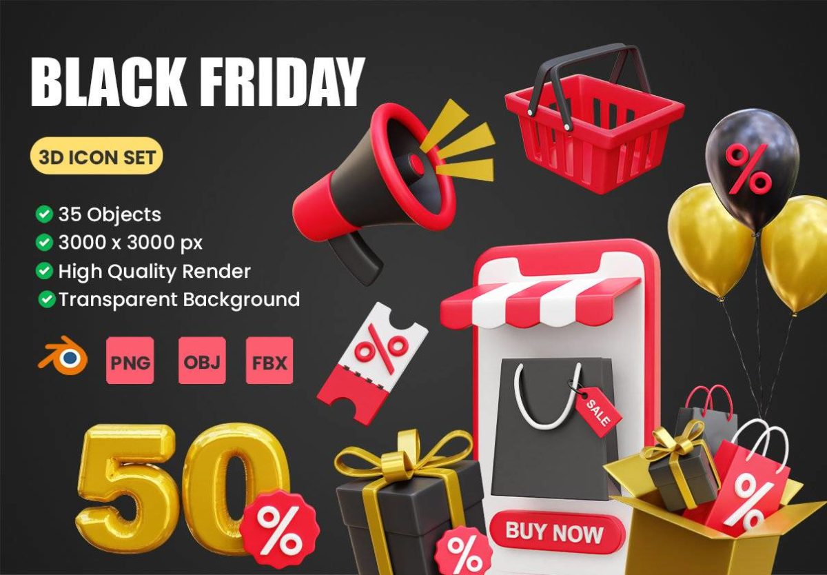 35款黑色星期五电商营销促销插图3D图标Icons设计素材合集 Black Friday 3D Icon Illustrations_img_3