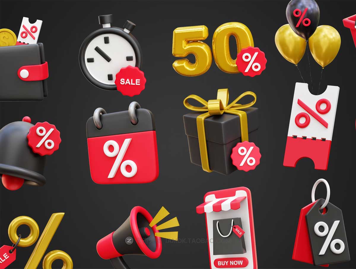 35款黑色星期五电商营销促销插图3D图标Icons设计素材合集 Black Friday 3D Icon Illustrations_img_2